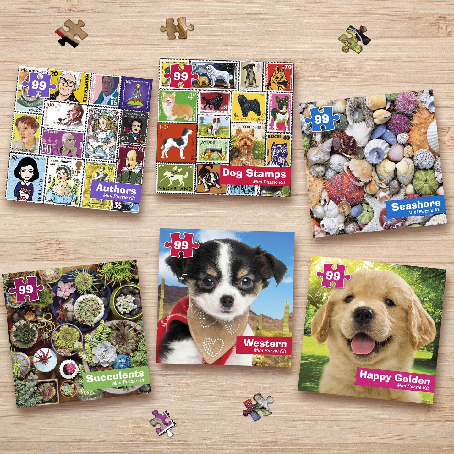 Dog Stamps Mini Puzzle Kit - 99-Piece Puzzle with Display Kit