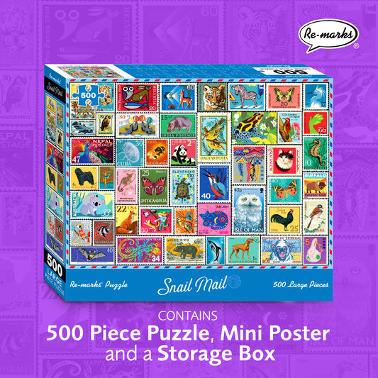 Snail Mail Stamp Collage 500-Piece Jigsaw Puzzle