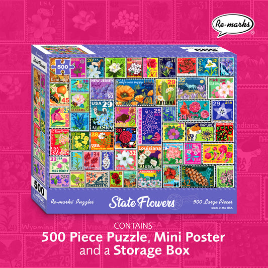 State Flowers Stamp Collage 500-Piece Jigsaw Puzzle
