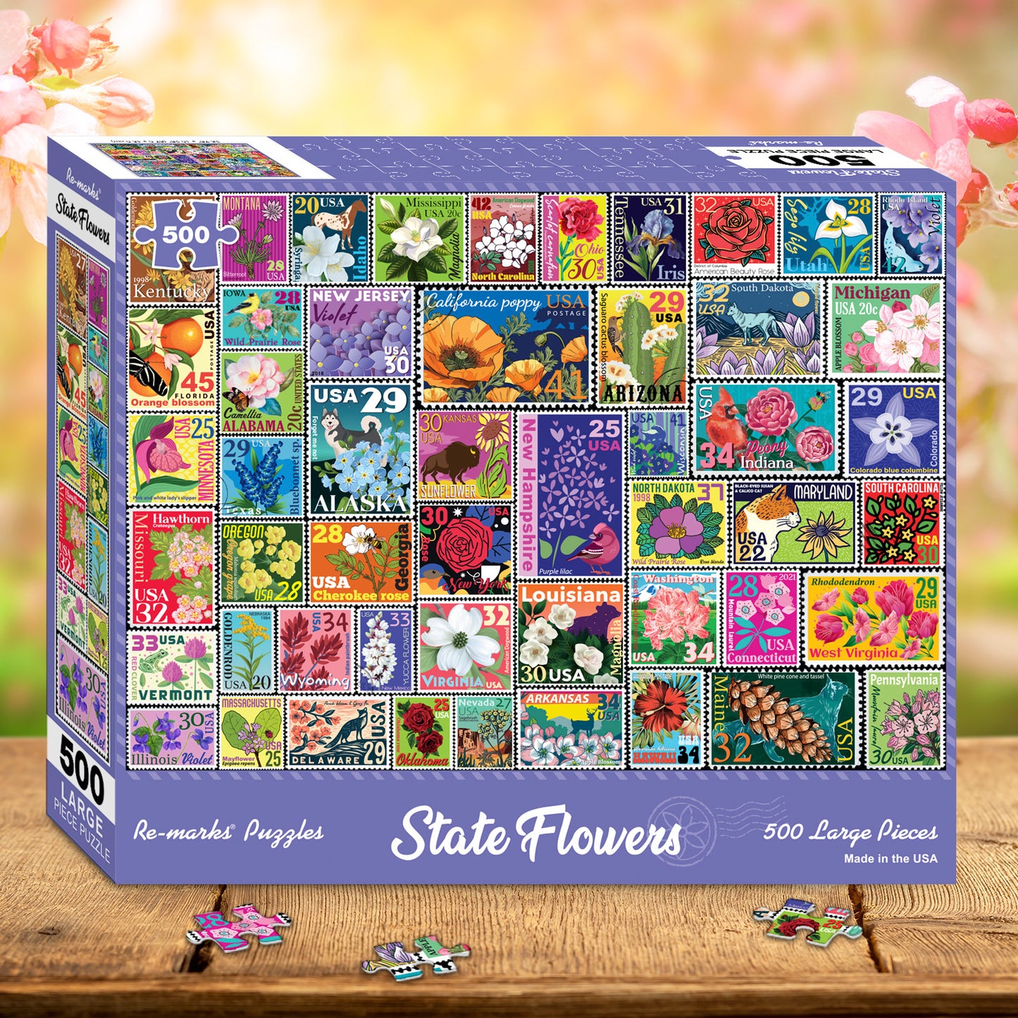 State Flowers Stamp Collage 500-Piece Jigsaw Puzzle