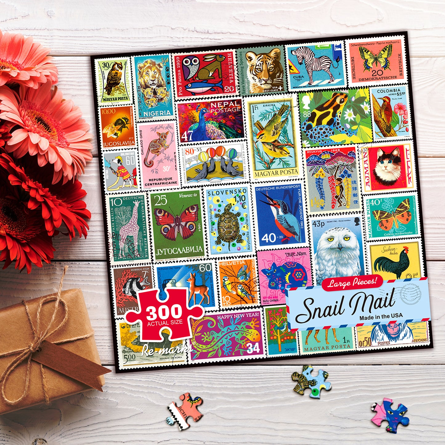Snail Mail Stamp Collage 300-Large Piece Jigsaw Puzzle