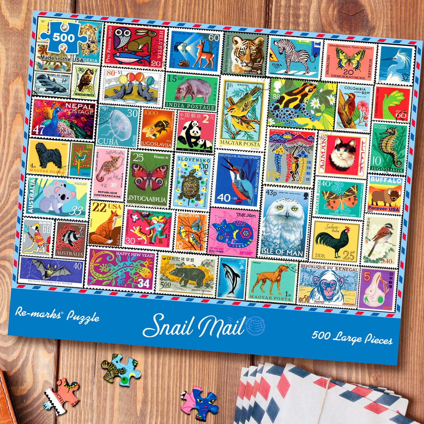 Snail Mail Stamp Collage 500-Piece Jigsaw Puzzle
