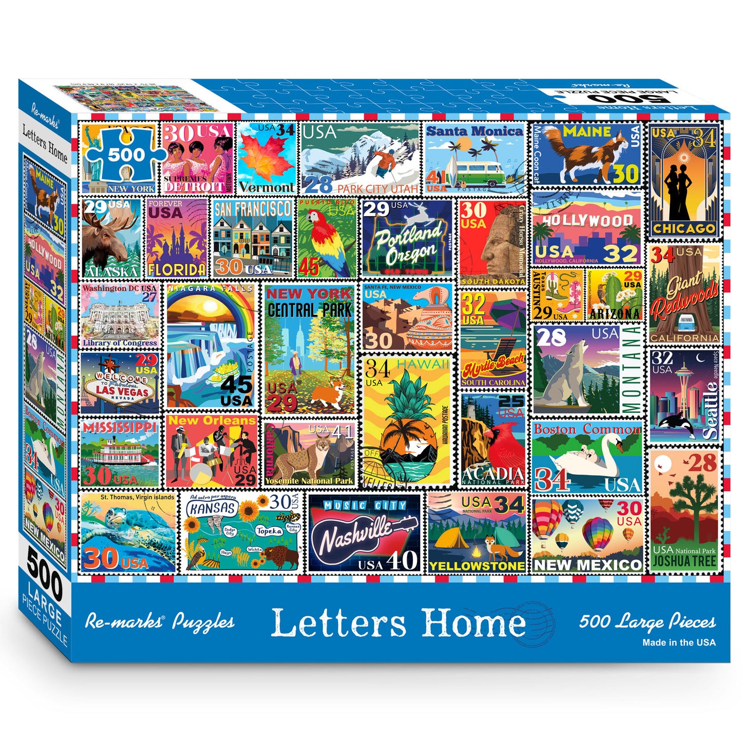 Letters Home Stamp Collage 500 Large Piece Jigsaw Puzzle