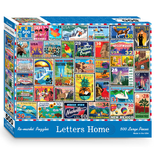 Letters Home Stamp Collage 500-Piece Jigsaw Puzzle