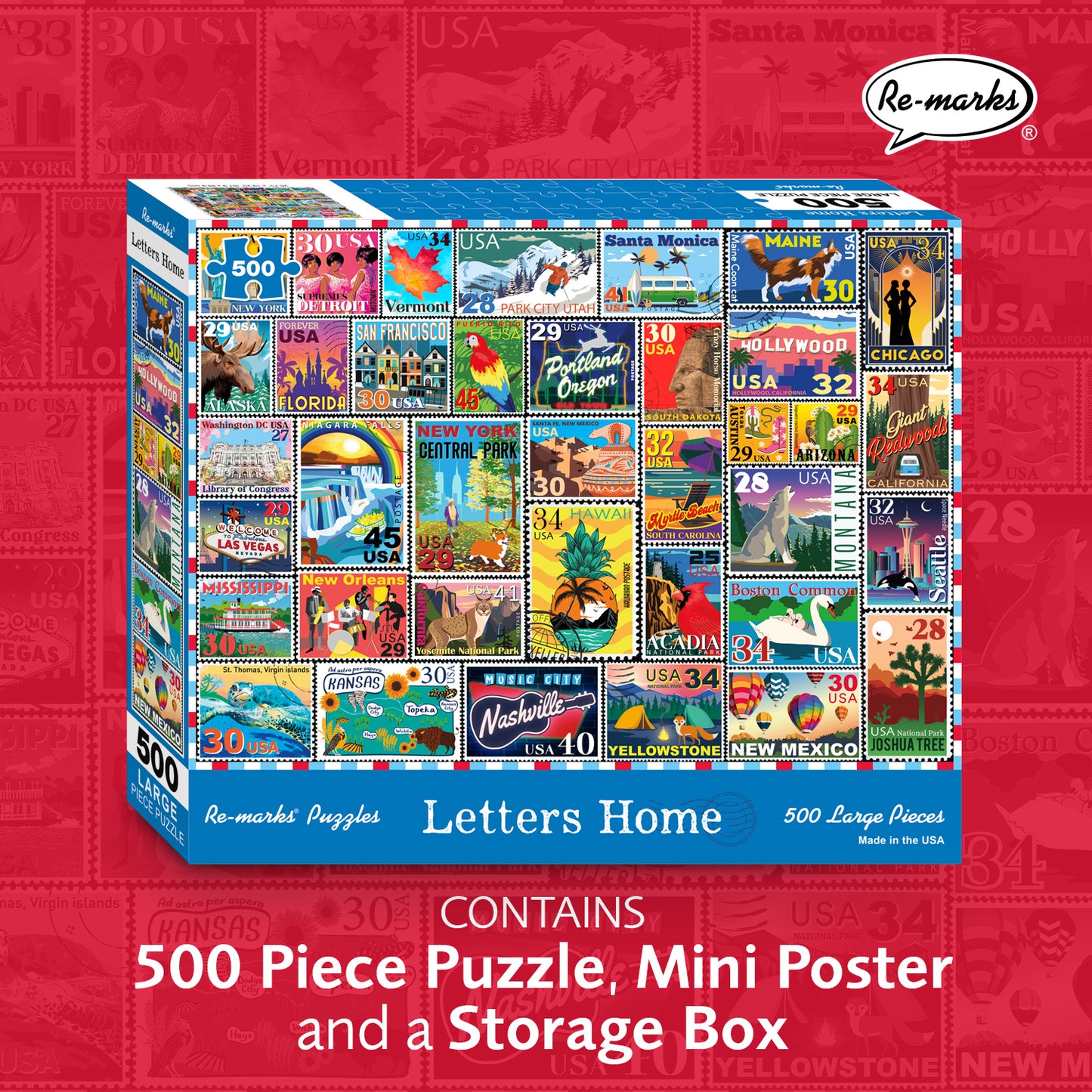 Letters Home Stamp Collage 500 Large Piece Jigsaw Puzzle