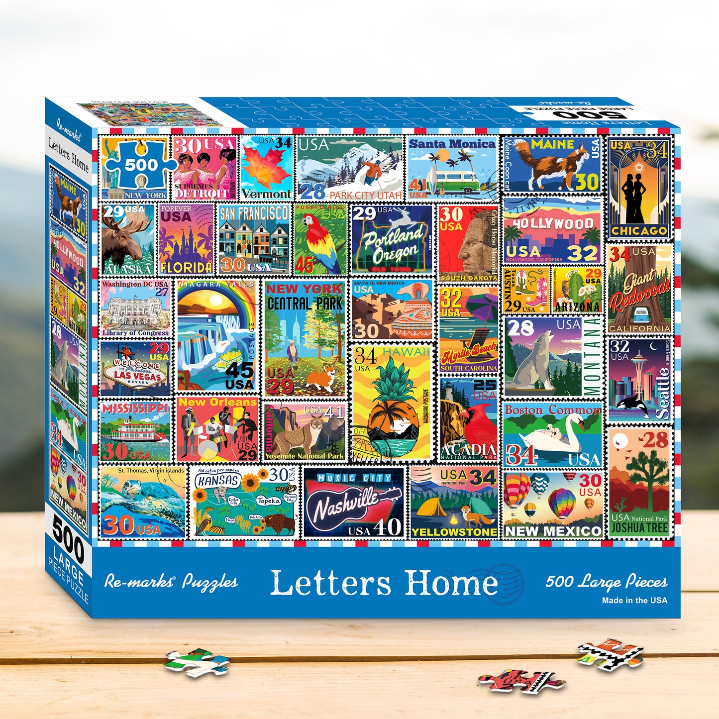 Letters Home Stamp Collage 500 Large Piece Jigsaw Puzzle