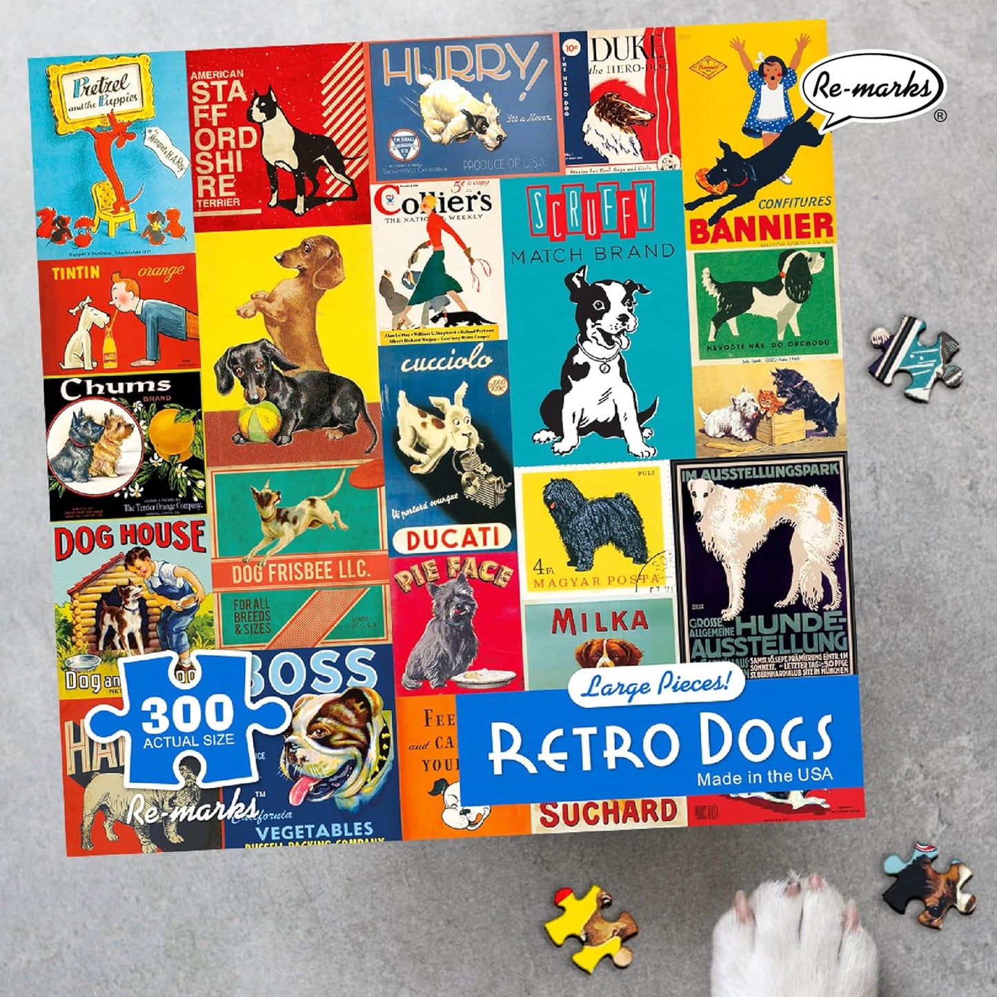 Retro Dogs Collage 300-Large Piece Jigsaw Puzzle