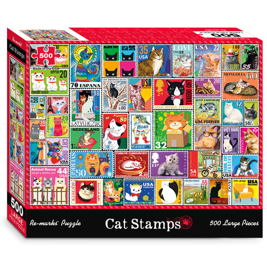 Cat Stamps Collage 500 Large Piece Jigsaw Puzzle