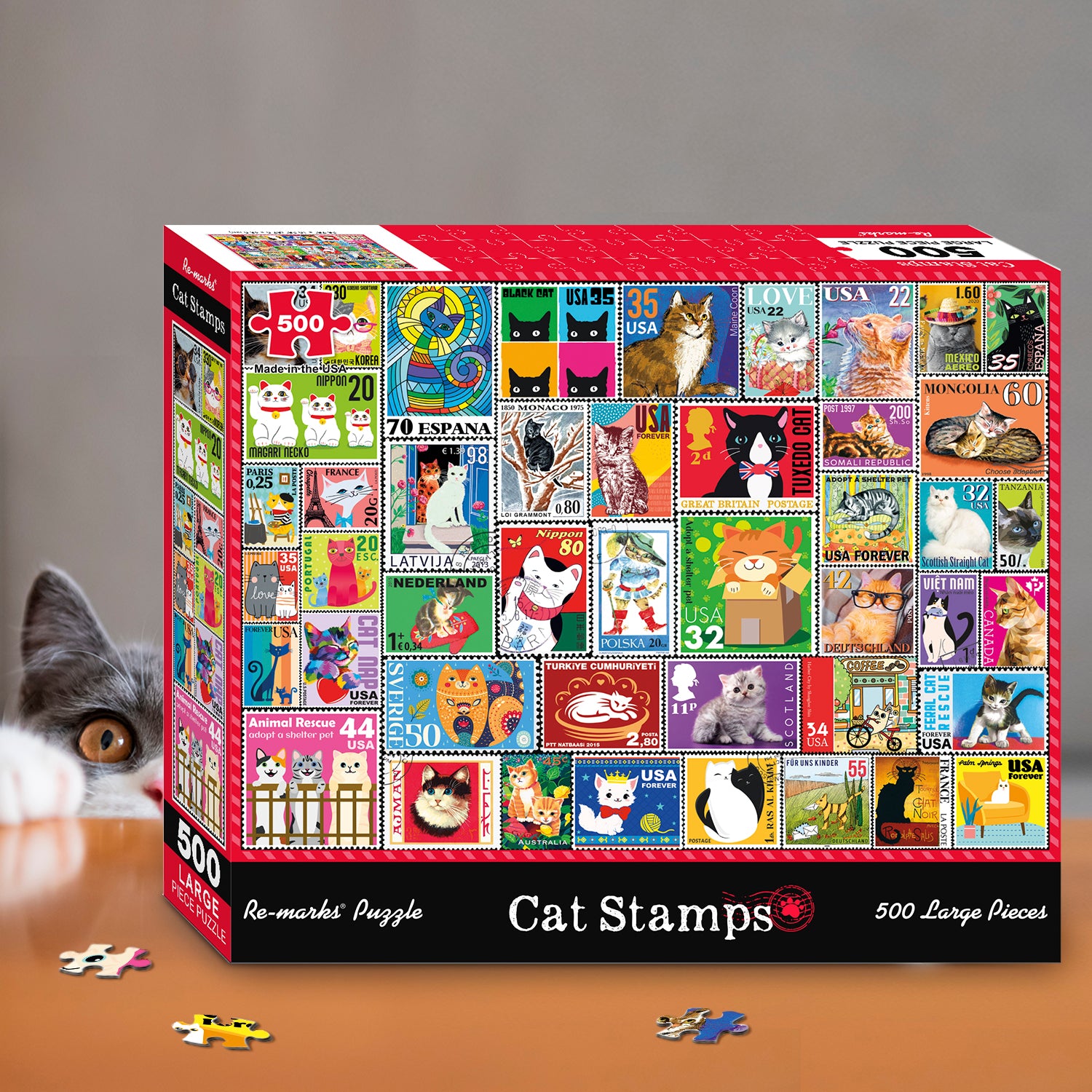 500 Piece Puzzle Cat Stamps by Re-marks, Inc.