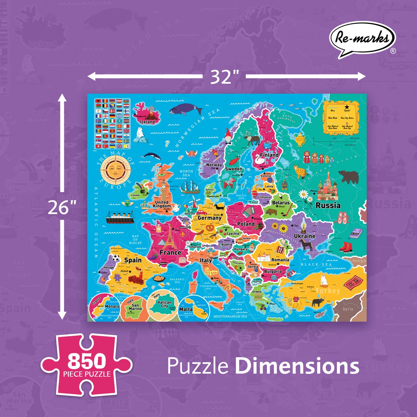 Map of Europe Educational 850-Piece Jumbo Puzzle
