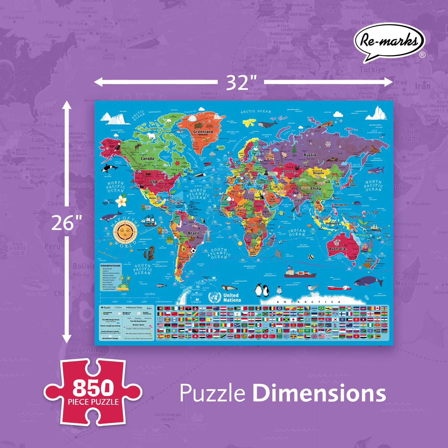 Map of the World Educational 850-Piece Jumbo Puzzle – Re-marks, Inc.
