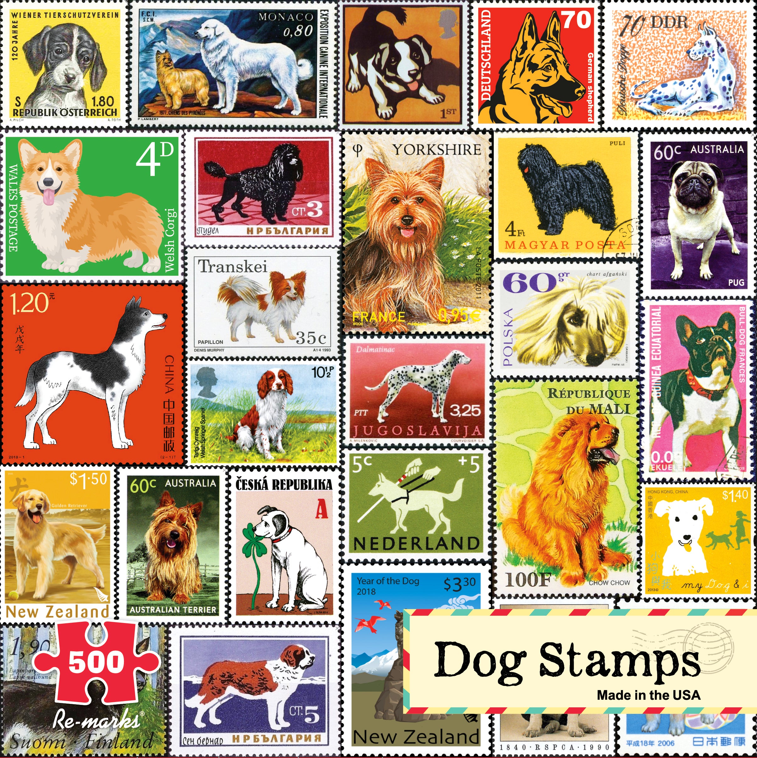 Dog Stamps Collage 500-Piece Jigsaw Puzzle