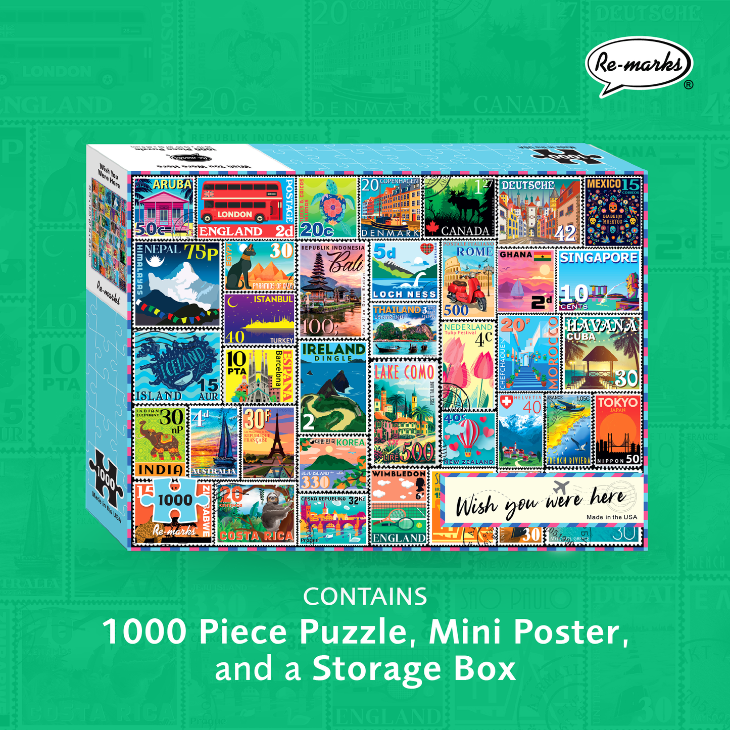 Wish You Were Here Stamp Collage 1000-Piece Jigsaw Puzzle