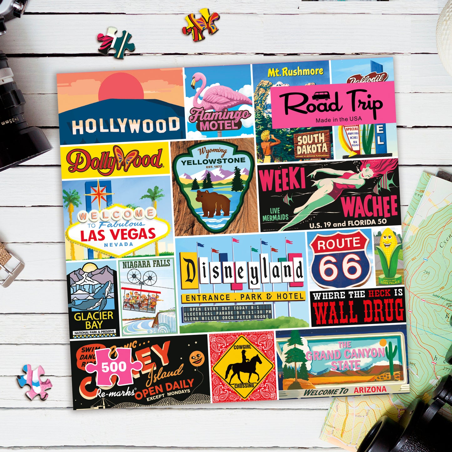 Road Trip Collage 500-Piece Jigsaw Puzzle
